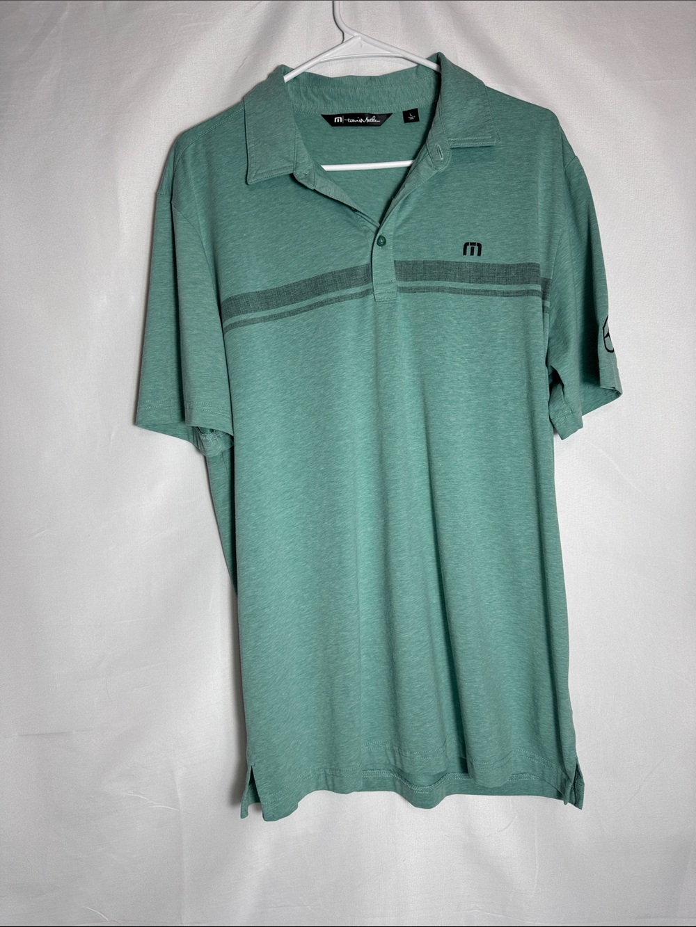 Travis Mathew Men’s Golf Polo Teal Green Short-Sleeve with Chest Stripe Size L